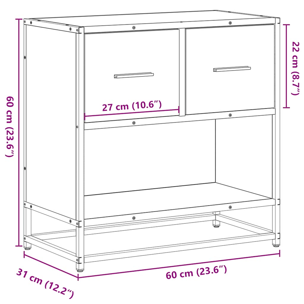 Mesa de cabeceira Sonoma 60x31x60 cm madeira e metal cinzento