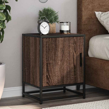Mesa de cabeceira carvalho castanho 40x31x50 cm madeira e metal
