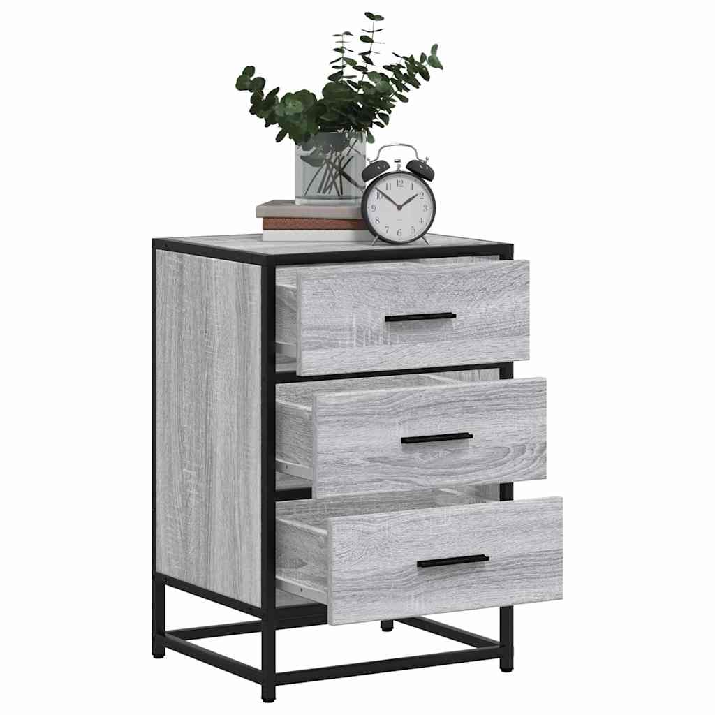 Mesa de cabeceira sonoma 40x34,5x60 cm madeira e metal cinzento