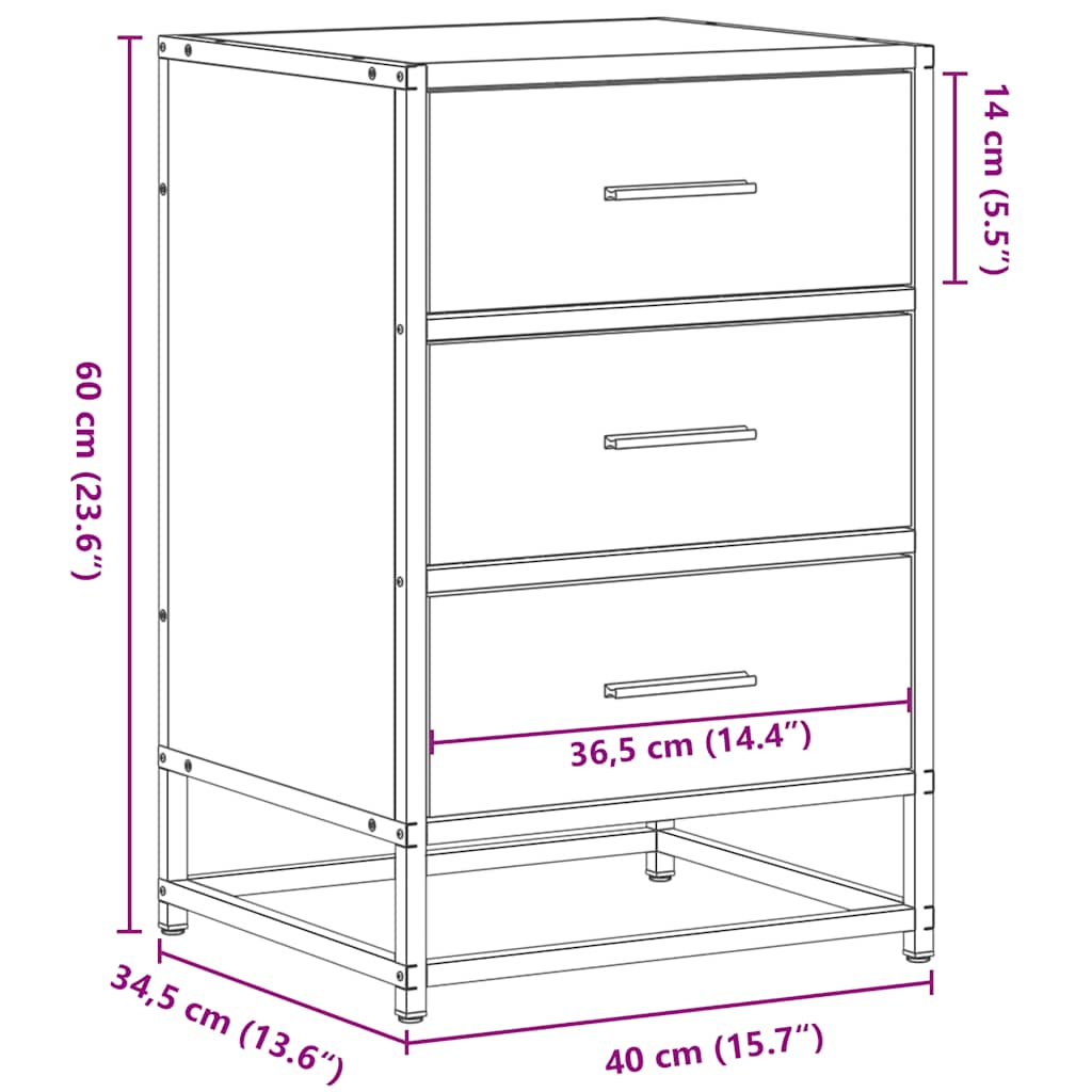Mesa de cabeceira sonoma 40x34,5x60 cm madeira e metal cinzento
