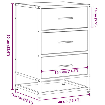 Mesa de cabeceira sonoma 40x34,5x60 cm madeira e metal cinzento