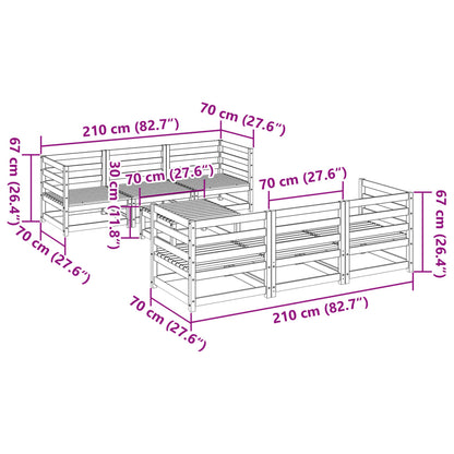 7 pcs conjunto sofás de jardim madeira de pinho castanho cera