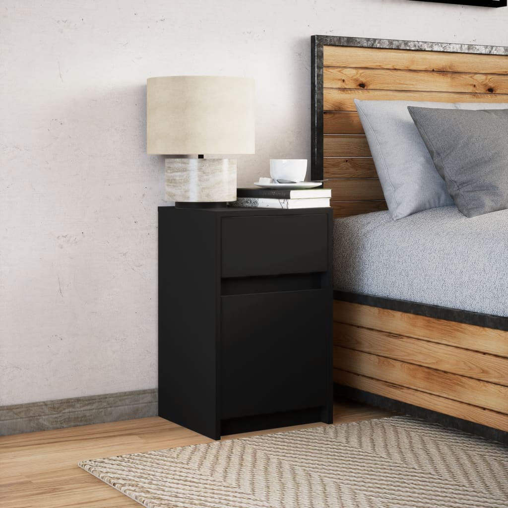 Mesa de cabeceira com luzes LED derivados de madeira preto