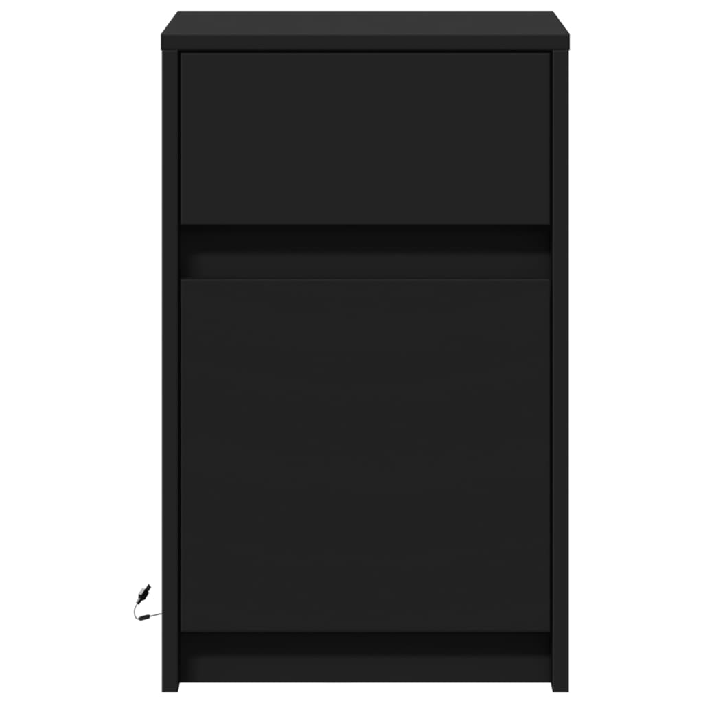 Mesa de cabeceira com luzes LED derivados de madeira preto