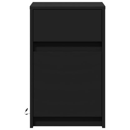 Mesa de cabeceira com luzes LED derivados de madeira preto