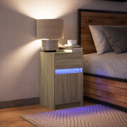 Mesa cabeceira c/ luzes LED derivados madeira carvalho sonoma