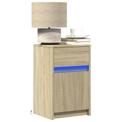 Mesa cabeceira c/ luzes LED derivados madeira carvalho sonoma