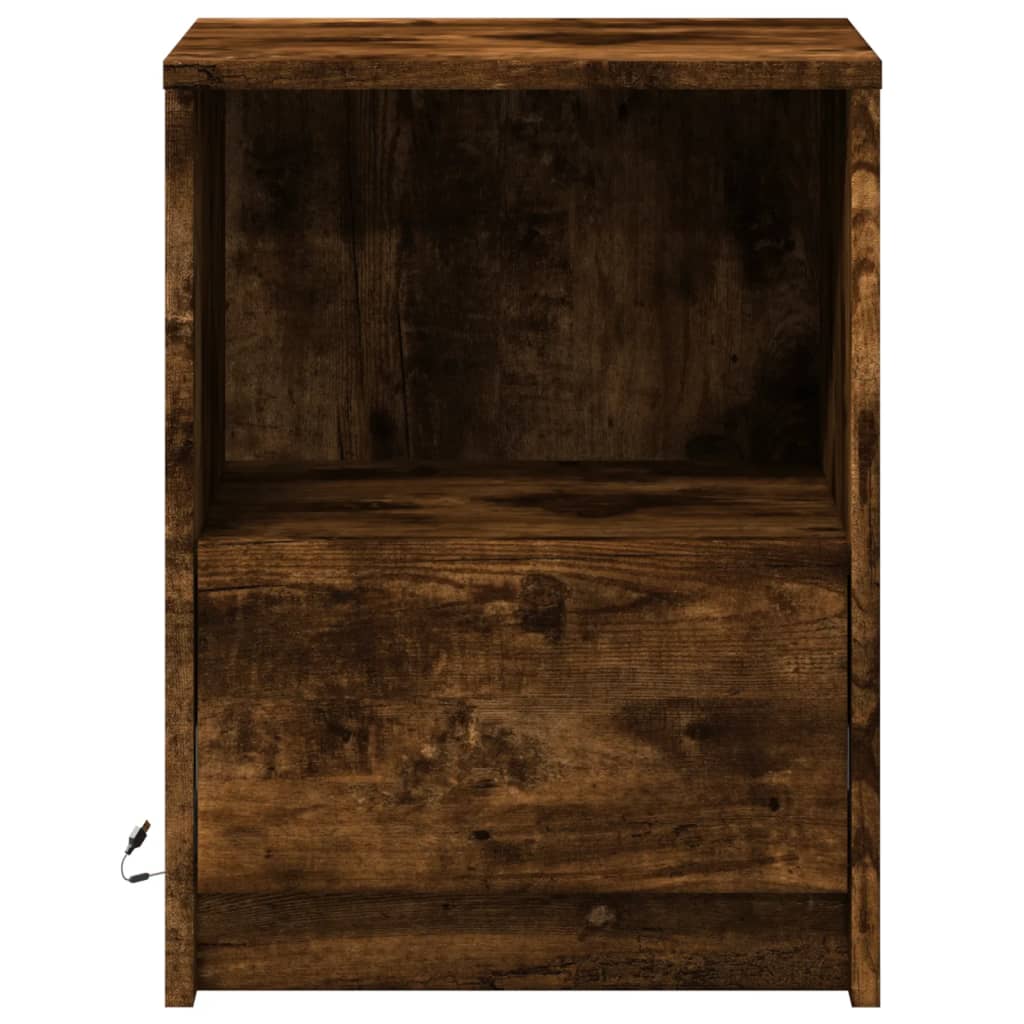 Bedside table with LED lights made from smoked oak wood