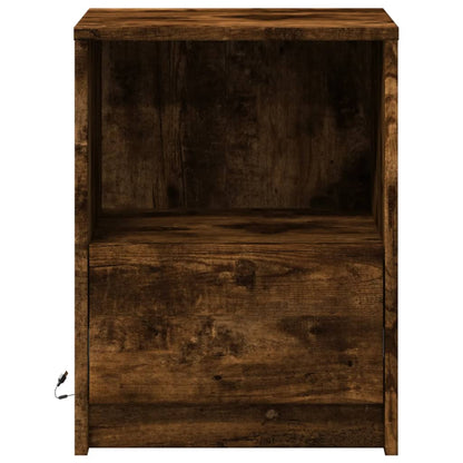 Bedside table with LED lights made from smoked oak wood
