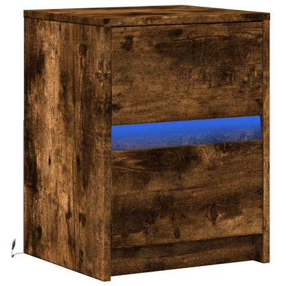 Mesa cabeceira c/ luzes LED derivados madeira carvalho fumado