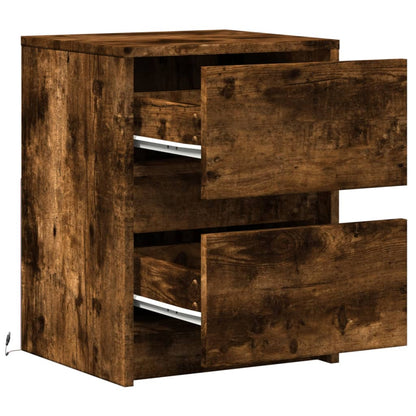 Mesa cabeceira c/ luzes LED derivados madeira carvalho fumado