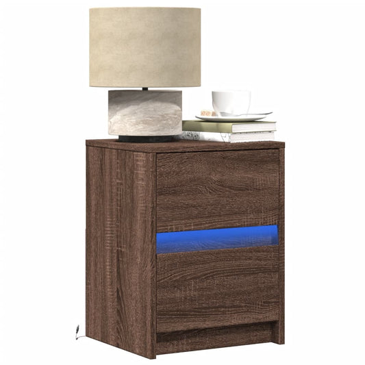 Mesa cabeceira c/ luzes LED derivados madeira carvalho castanho