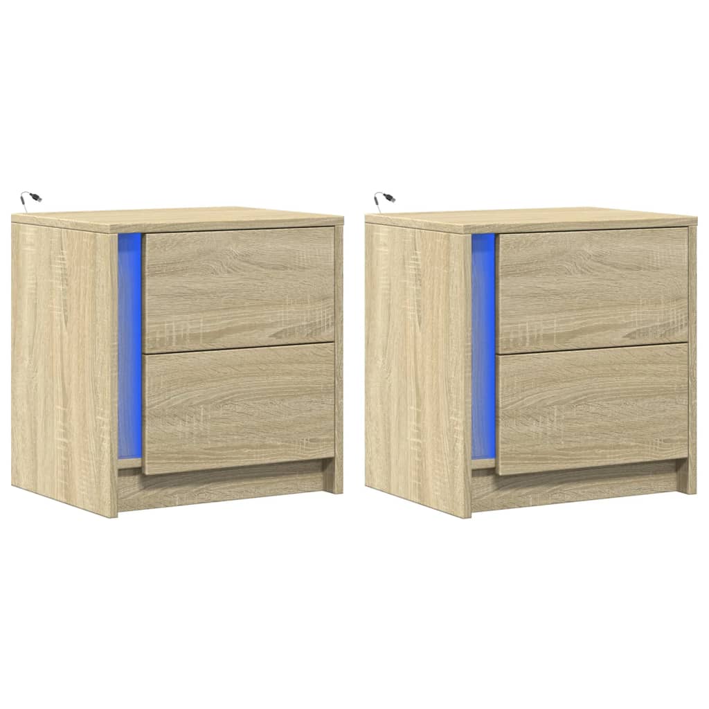 Bedside tables with LEDs 2 pcs made from Sonoma oak wood