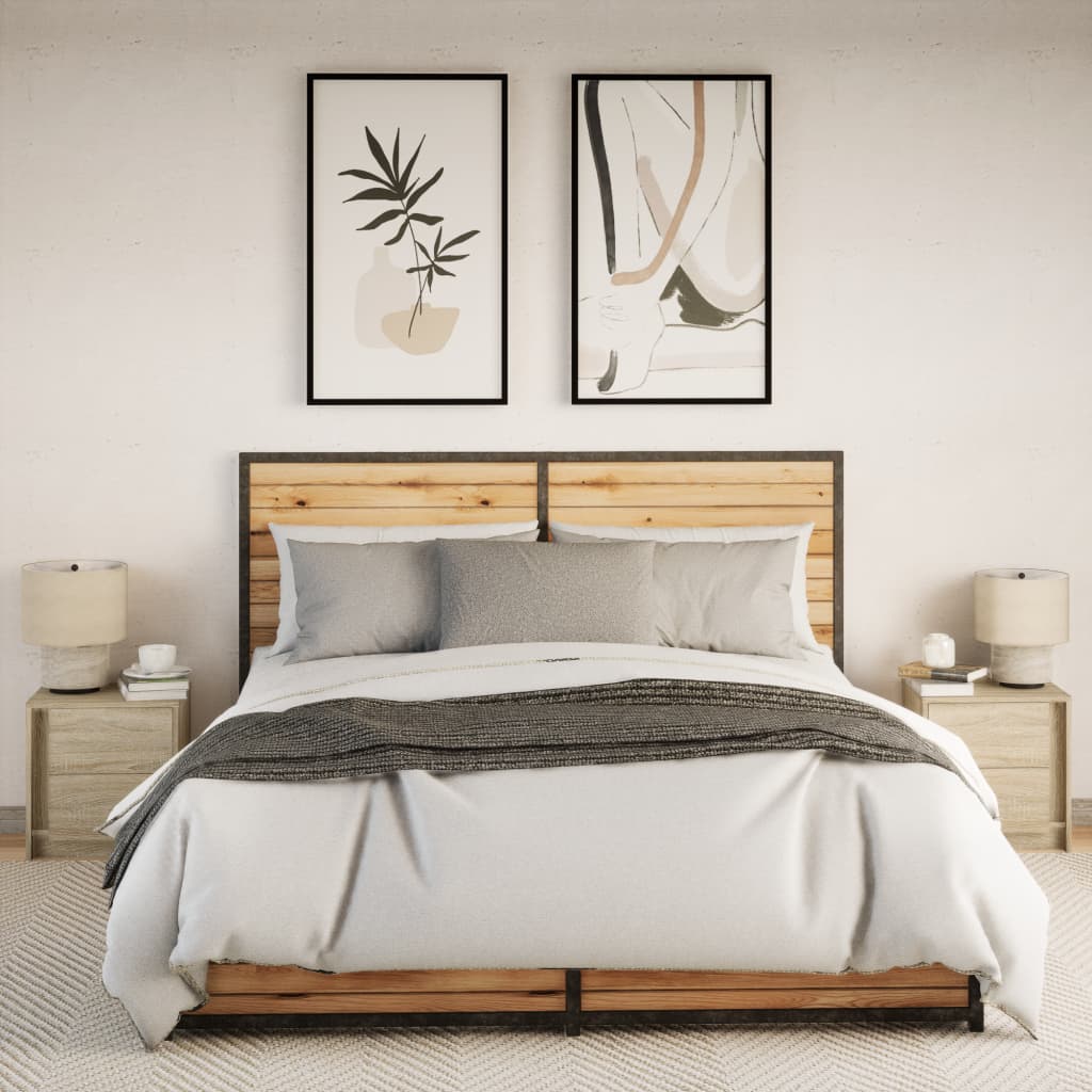 Bedside tables with LEDs 2 pcs made from Sonoma oak wood