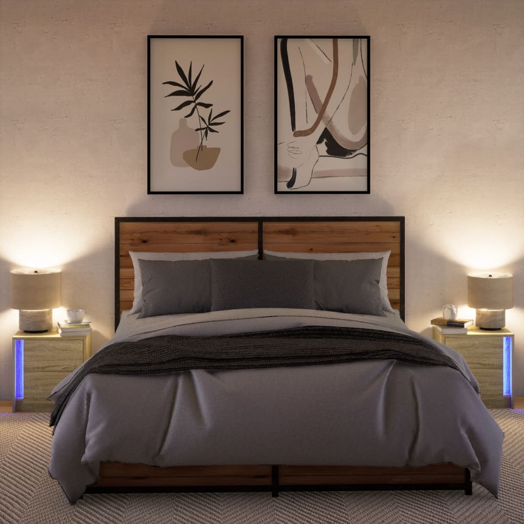 Bedside tables with LEDs 2 pcs made from Sonoma oak wood