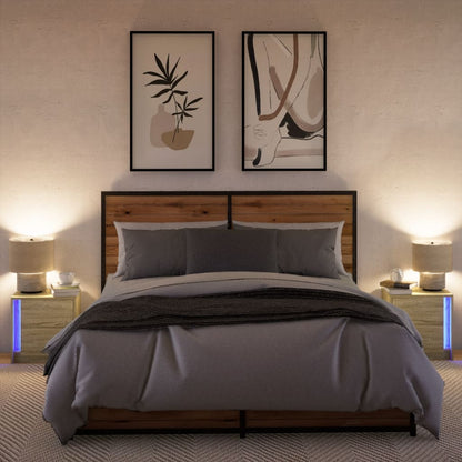 Bedside tables with LEDs 2 pcs made from Sonoma oak wood