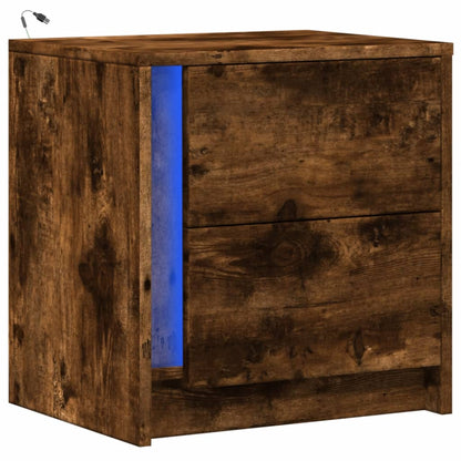Mesa cabeceira c/ luzes LED derivados madeira carvalho fumado