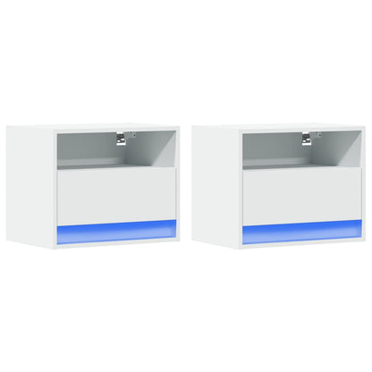 Mesas de cabeceira de parede com luzes LED 2 pcs branco