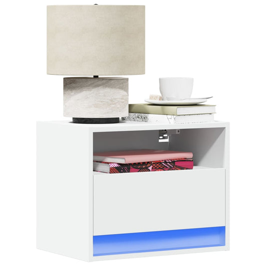 Mesas de cabeceira de parede com luzes LED 2 pcs branco