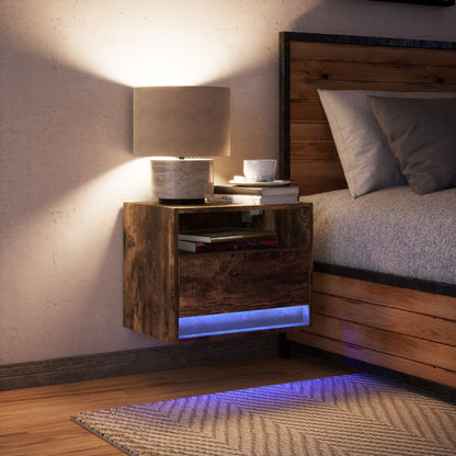 Mesa de cabeceira de parede com luzes LED carvalho fumado