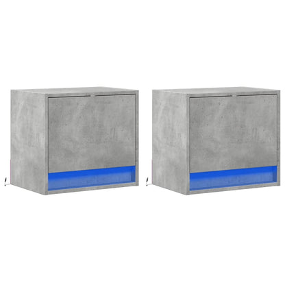 Mesas de cabeceira de parede c/ luzes LED 2pcs cinzento cimento