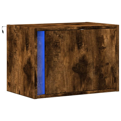 Mesa de cabeceira de parede com luzes LED carvalho fumado