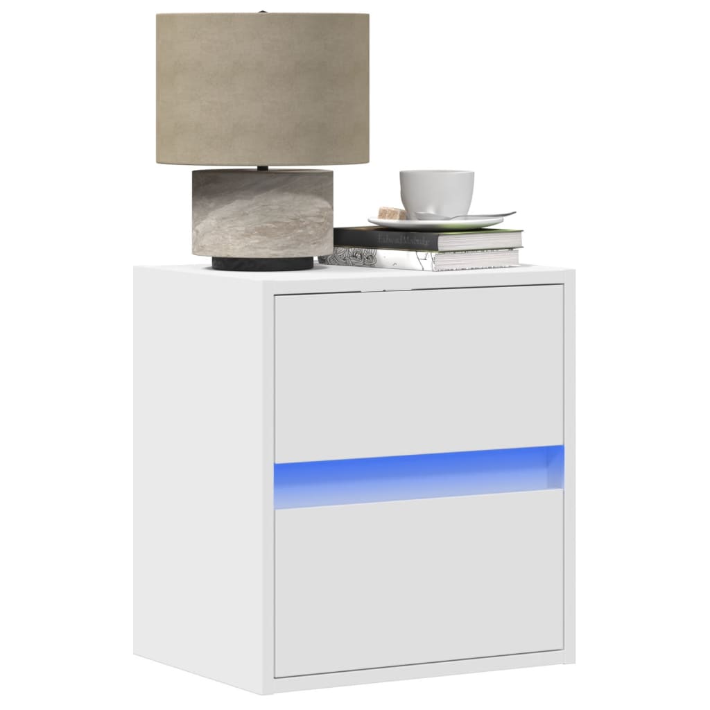 Wall mounted bedside table with white LED lights