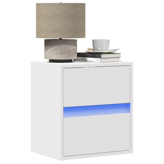 Wall mounted bedside table with white LED lights
