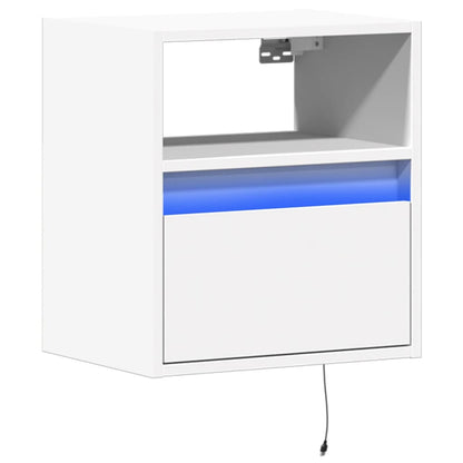 Wall mounted bedside table with white LED lights