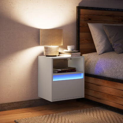Wall mounted bedside table with white LED lights