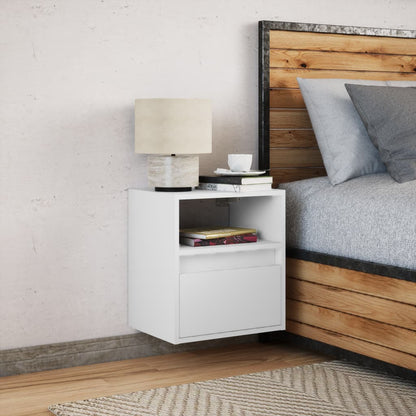 Wall mounted bedside table with white LED lights