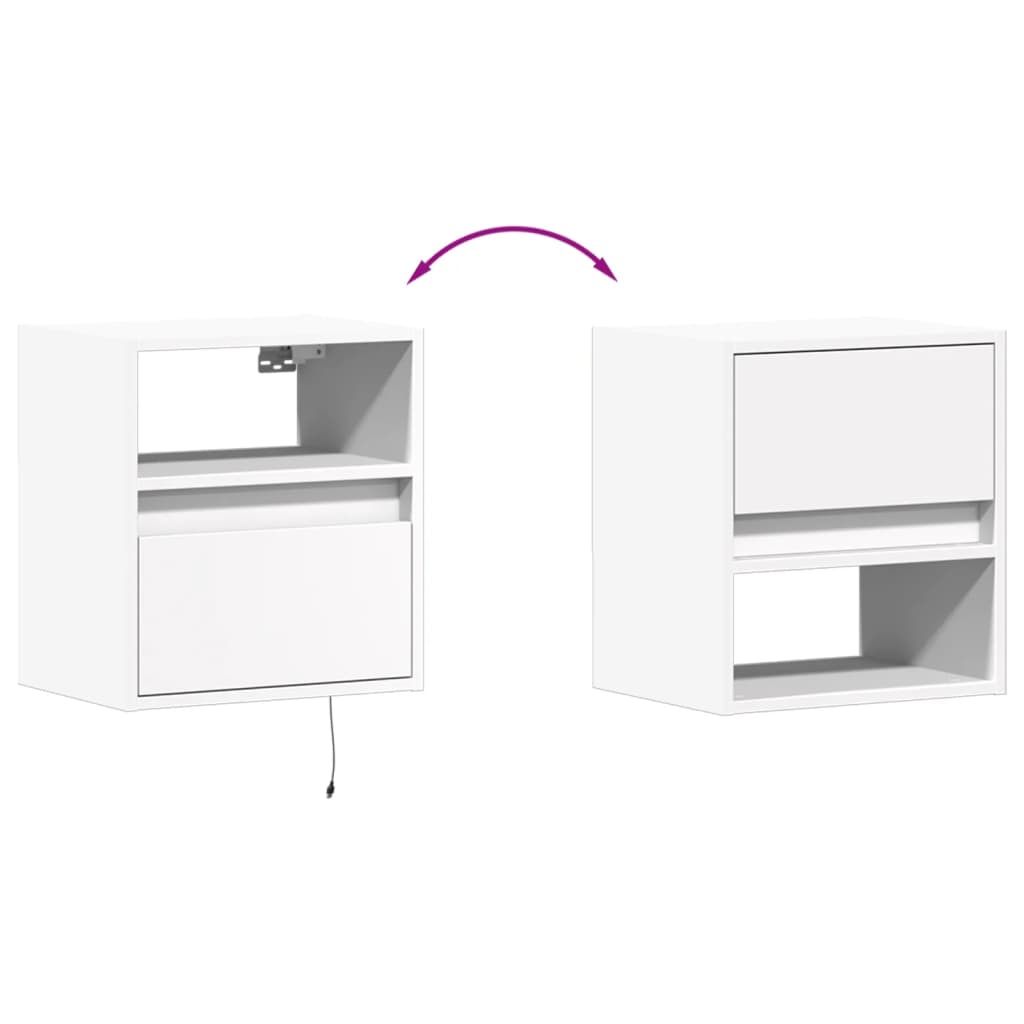 Wall mounted bedside table with white LED lights
