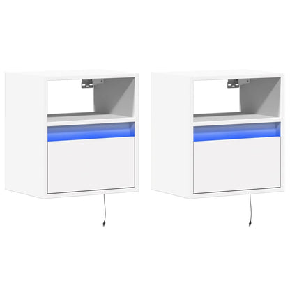 Wall-mounted bedside tables with LED lights 2 pcs white