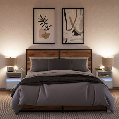 Wall-mounted bedside tables with LED lights 2 pcs white