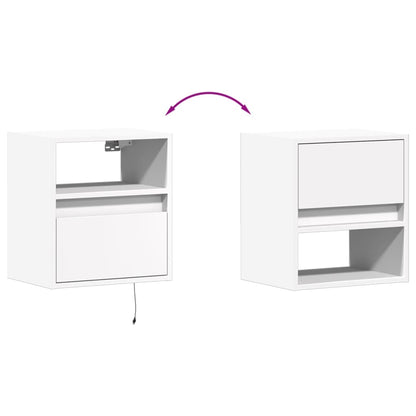 Wall-mounted bedside tables with LED lights 2 pcs white