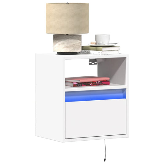 Wall-mounted bedside tables with LED lights 2 pcs white