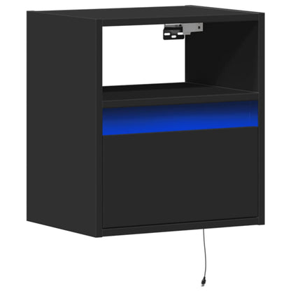 Wall-mounted bedside table with LED lights black