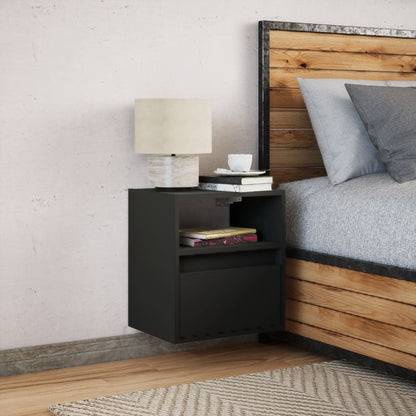 Wall-mounted bedside table with LED lights black