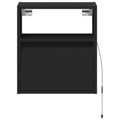 Wall-mounted bedside table with LED lights black