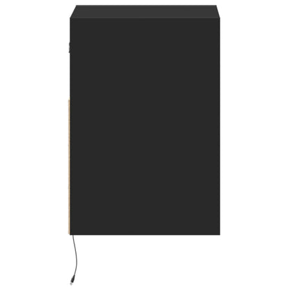 Wall-mounted bedside table with LED lights black
