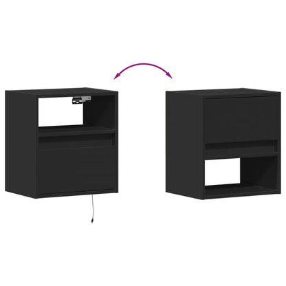 Wall-mounted bedside table with LED lights black