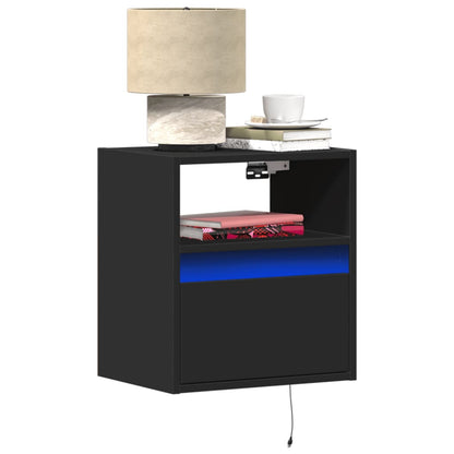 Wall-mounted bedside table with LED lights black