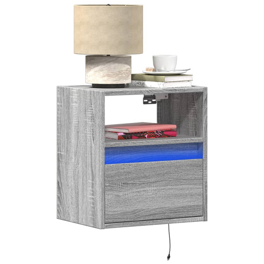 Wall mounted bedside tables with LED lights 2pcs grey sonoma
