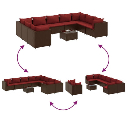 10 pcs conj. sofás jardim com almofadões vime PE castanho