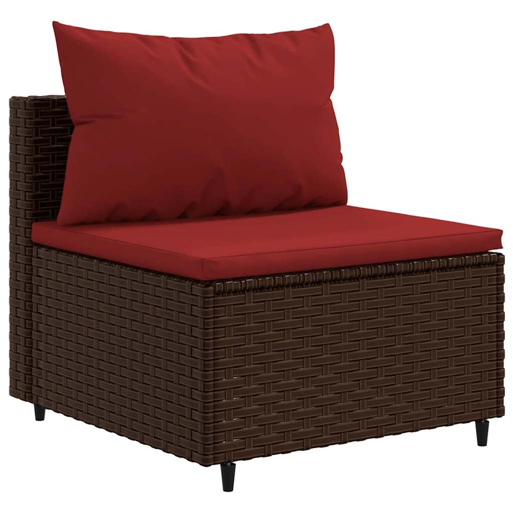 8 pcs conjunto sofás de jardim c/ almofadões vime PE castanho