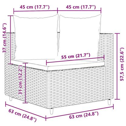 8 pcs conjunto sofás de jardim c/ almofadões vime PE castanho