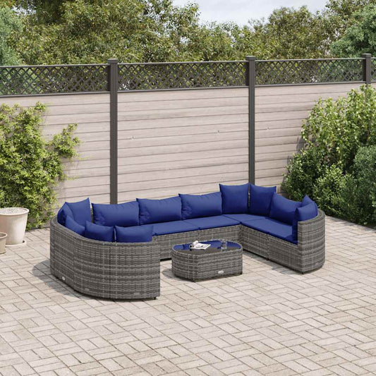 10 pcs garden sofa set with cushions poly rattan grey