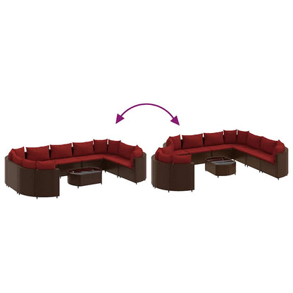 10 pcs conj. sofás jardim com almofadões vime PE castanho