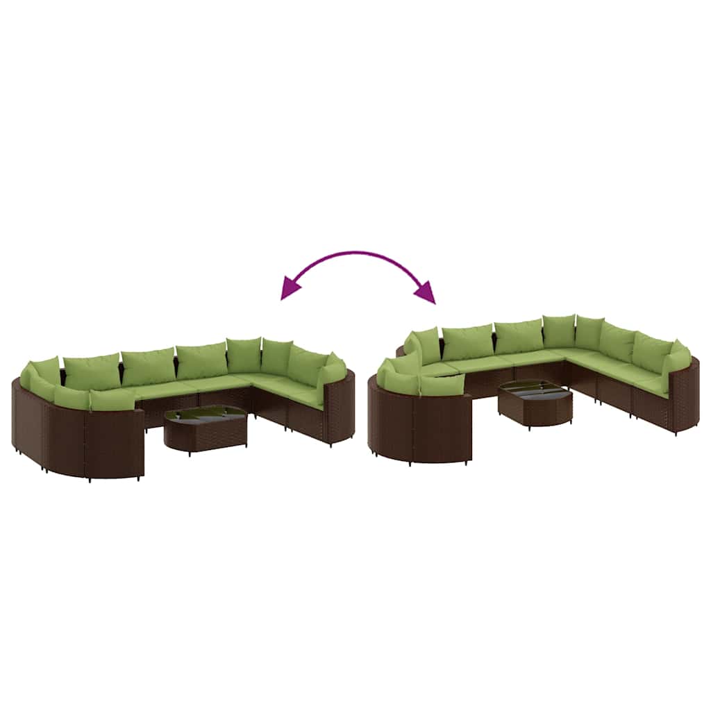 10 pcs conj. sofás jardim com almofadões vime PE castanho