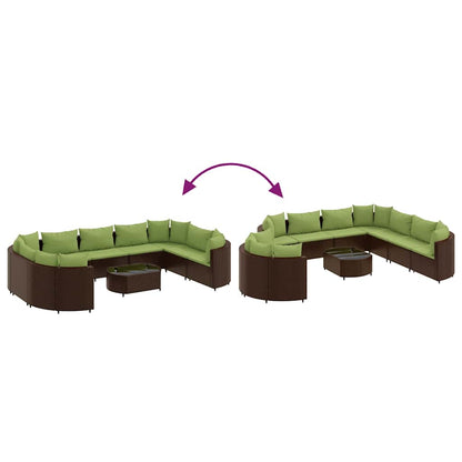 10 pcs conj. sofás jardim com almofadões vime PE castanho